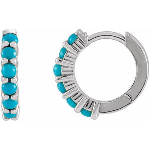 Natural Turquoise Cabochon Hinged Hoop Earrings | 14K Gold, Silver & Platinum | 12.21–20 Mm × 2.32 Mm | Round | Hinged (V2.3)