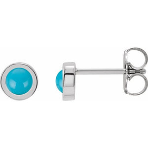 Cabochon Natural Turquoise Bezel-Set Earrings Crafted in 14K Gold, Silver & Platinum