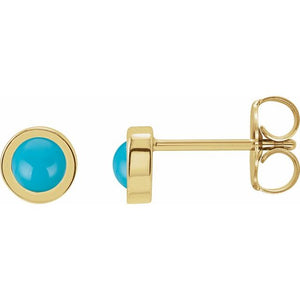 Cabochon Natural Turquoise Bezel-Set Earrings Crafted in 14K Gold, Silver & Platinum