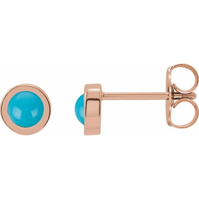 Cabochon Natural Turquoise Bezel-Set Earrings Crafted in 14K Gold, Silver & Platinum