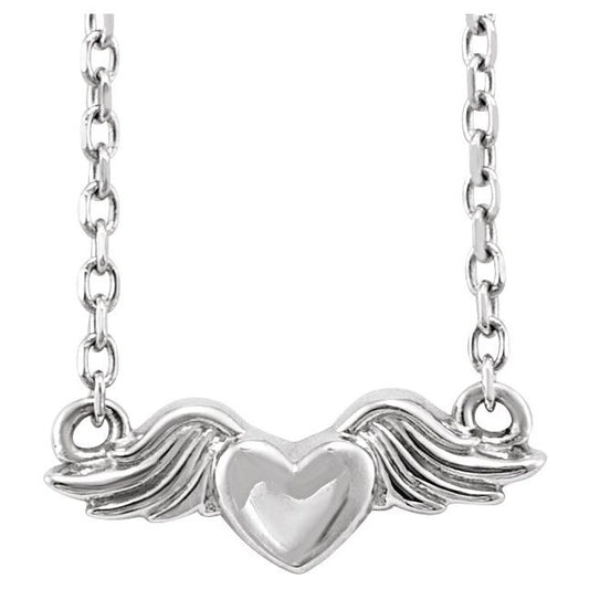 14K White Heart with Angel Wings 18" Necklace