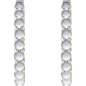 14K White Gold Natural Turquoise 12.2 mm Huggie Hoop Earrings
