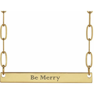 14K Yellow Gold, 30x3.5 mm Engravable Bar Necklace – Personalized Elegance