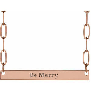14K Yellow Gold, 30x3.5 mm Engravable Bar Necklace – Personalized Elegance
