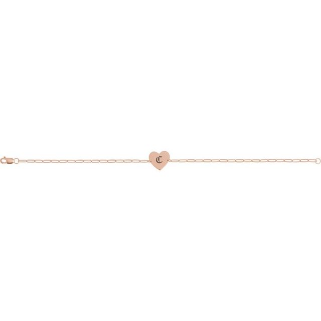 14K Rose Gold, 7x5 mm Engravable Heart Bracelet - Personalized Charm