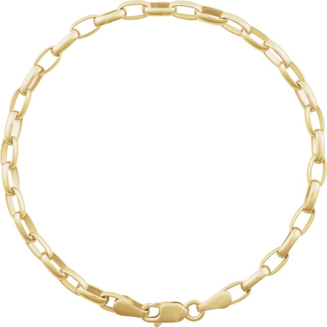 14K Yellow Gold 3.9 mm Puffed Oval Cable 7" Chain - Elegant Design