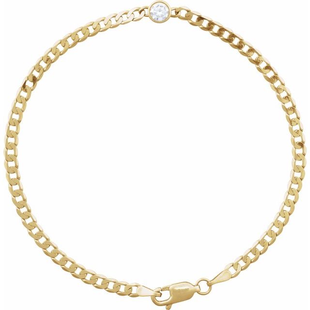 14K Yellow Gold, 7x5 mm Natural Diamond Link Bracelet - Elegant Design