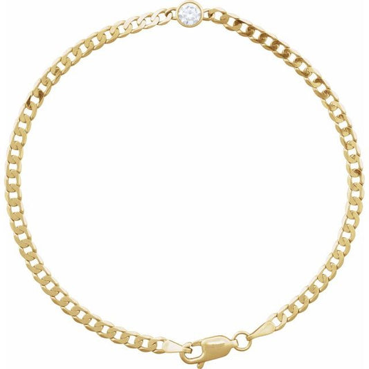 Natural Diamond Accented Curb Chain Link Bracelet in 14K Gold