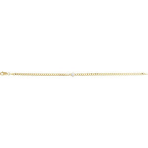 14K Yellow Gold, 7x5 mm Natural Diamond Link Bracelet - Elegant Design