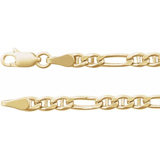 14K Yellow Gold 3.95 mm Hollow Anchor 7" Chain - Elegant Design