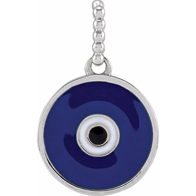 14K Yellow Gold Blue Enamel Evil Eye Pendant - Protection Charm