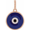 14K Yellow Gold Blue Enamel Evil Eye Pendant - Protection Charm