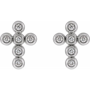 Platinum Round Cubic Zirconia Cross Earrings - Elegant Sparkle