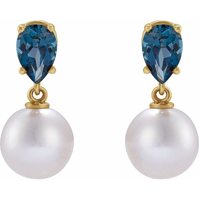 Elegant 14K Rose Gold Akoya Pearl & Tanzanite Drop Earrings