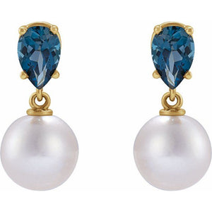 Elegant 14K Rose Gold Akoya Pearl & Tanzanite Drop Earrings