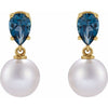 Elegant 14K Rose Gold Akoya Pearl & Tanzanite Drop Earrings