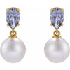 Elegant 14K Rose Gold Akoya Pearl & Tanzanite Drop Earrings