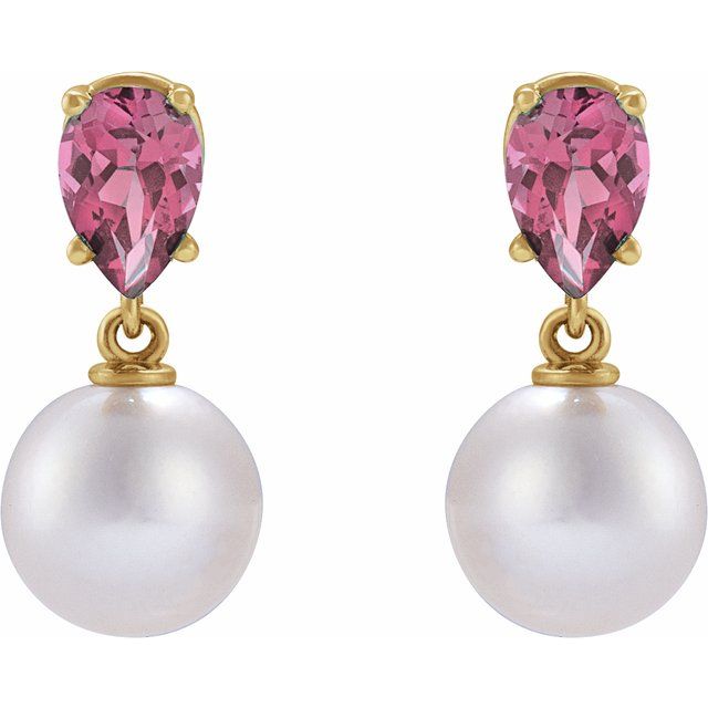 Elegant 14K Rose Gold Akoya Pearl & Tanzanite Drop Earrings