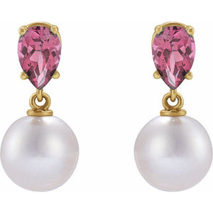 Elegant 14K Rose Gold Akoya Pearl & Tanzanite Drop Earrings