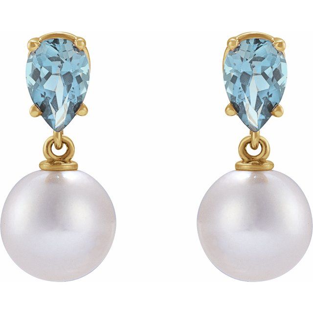 Elegant 14K Rose Gold Akoya Pearl & Tanzanite Drop Earrings