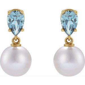 Elegant 14K Rose Gold Akoya Pearl & Tanzanite Drop Earrings