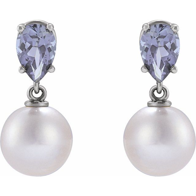 Elegant 14K Rose Gold Akoya Pearl & Tanzanite Drop Earrings