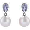 Elegant 14K Rose Gold Akoya Pearl & Tanzanite Drop Earrings