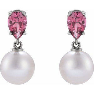 Elegant 14K Rose Gold Akoya Pearl & Tanzanite Drop Earrings