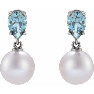 Elegant 14K Rose Gold Akoya Pearl & Tanzanite Drop Earrings