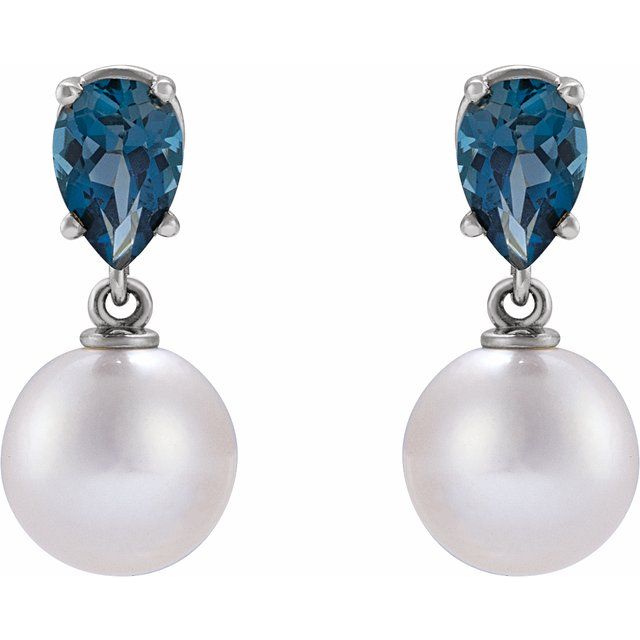 Elegant 14K Rose Gold Akoya Pearl & Tanzanite Drop Earrings