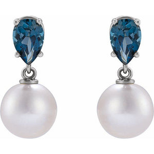 Elegant 14K Rose Gold Akoya Pearl & Tanzanite Drop Earrings
