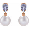 Elegant 14K Rose Gold Akoya Pearl & Tanzanite Drop Earrings