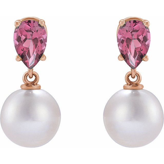 Elegant 14K Rose Gold Akoya Pearl & Tanzanite Drop Earrings