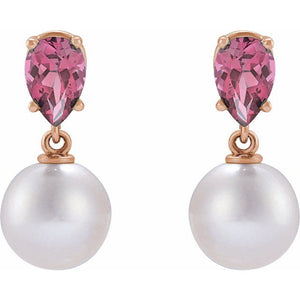 Elegant 14K Rose Gold Akoya Pearl & Tanzanite Drop Earrings