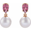 Elegant 14K Rose Gold Akoya Pearl & Tanzanite Drop Earrings