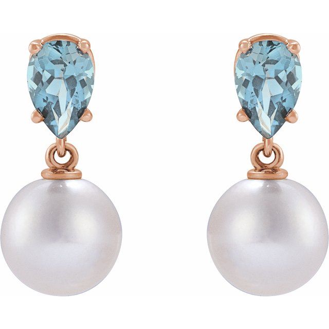 Elegant 14K Rose Gold Akoya Pearl & Tanzanite Drop Earrings