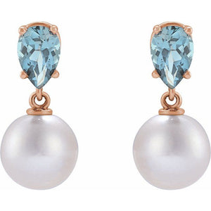 Elegant 14K Rose Gold Akoya Pearl & Tanzanite Drop Earrings