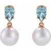 Elegant 14K Rose Gold Akoya Pearl & Tanzanite Drop Earrings