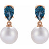 Elegant 14K Rose Gold Akoya Pearl & Tanzanite Drop Earrings