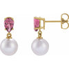 Elegant 14K Rose Gold Akoya Pearl & Tanzanite Drop Earrings