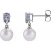 Elegant 14K Rose Gold Akoya Pearl & Tanzanite Drop Earrings