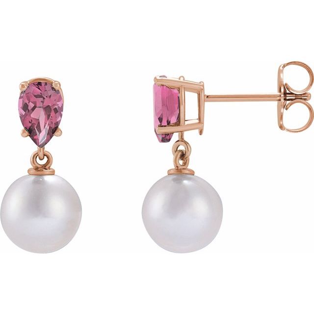 Elegant 14K Rose Gold Akoya Pearl & Tanzanite Drop Earrings