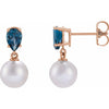 Elegant 14K Rose Gold Akoya Pearl & Tanzanite Drop Earrings