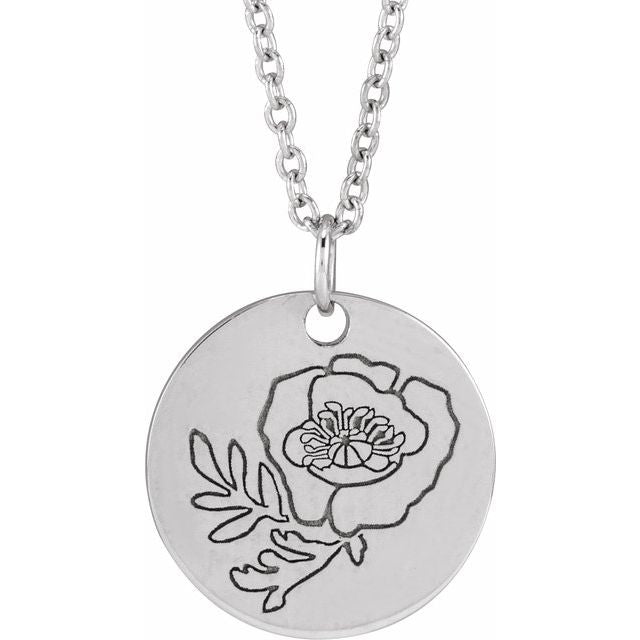 June Rose Birth Flower Necklace in 14K Gold, Sterling Silver and Platinum