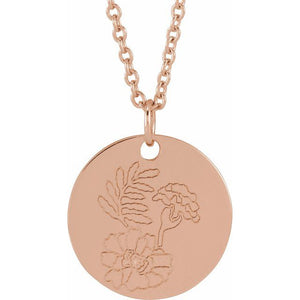 June Rose Birth Flower Necklace in 14K Gold, Sterling Silver and Platinum