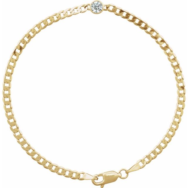 14K Yellow Gold, 7x5 mm Natural Diamond Link Bracelet - Elegant Design