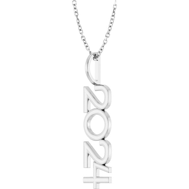 Platinum 2021 Year 27.57x7.97 mm Vertical Necklace - Elegant Commemoration