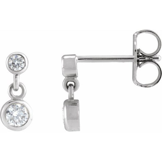 1/4 CTW Natural Diamond Two-Stone Bezel Set Earrings in 14K Gold, Sterling Silver & Platinum