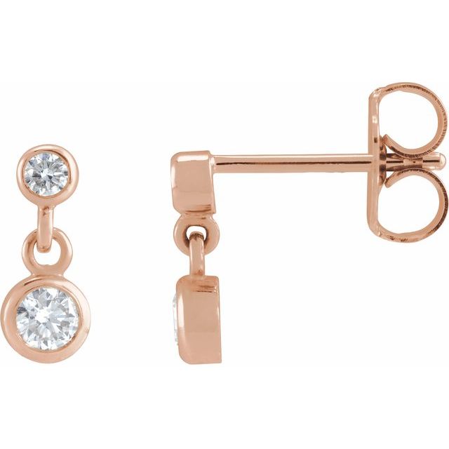 14K Gold Natural Pink Tourmaline Two-Stone Bezel Set Earrings