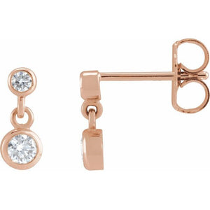 14K Gold Natural Pink Tourmaline Two-Stone Bezel Set Earrings